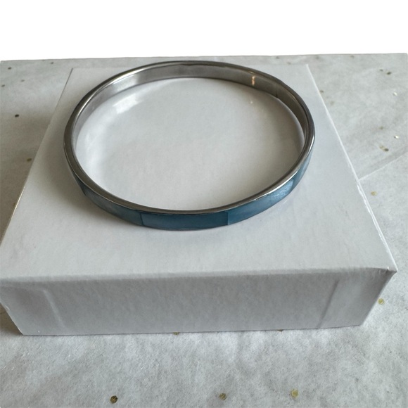 Bangle Bracelet. Silver Toned and Blue Mother of Pearl. - Picture 2 of 9